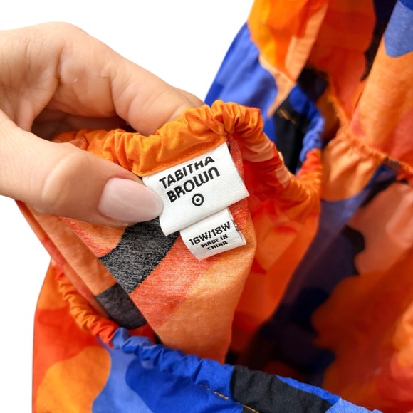 Tabitha Brown for Target Orange/Blue Puff Sleeve Tie Back Midi Dress sz 16W/18W - Picture 5 of 7